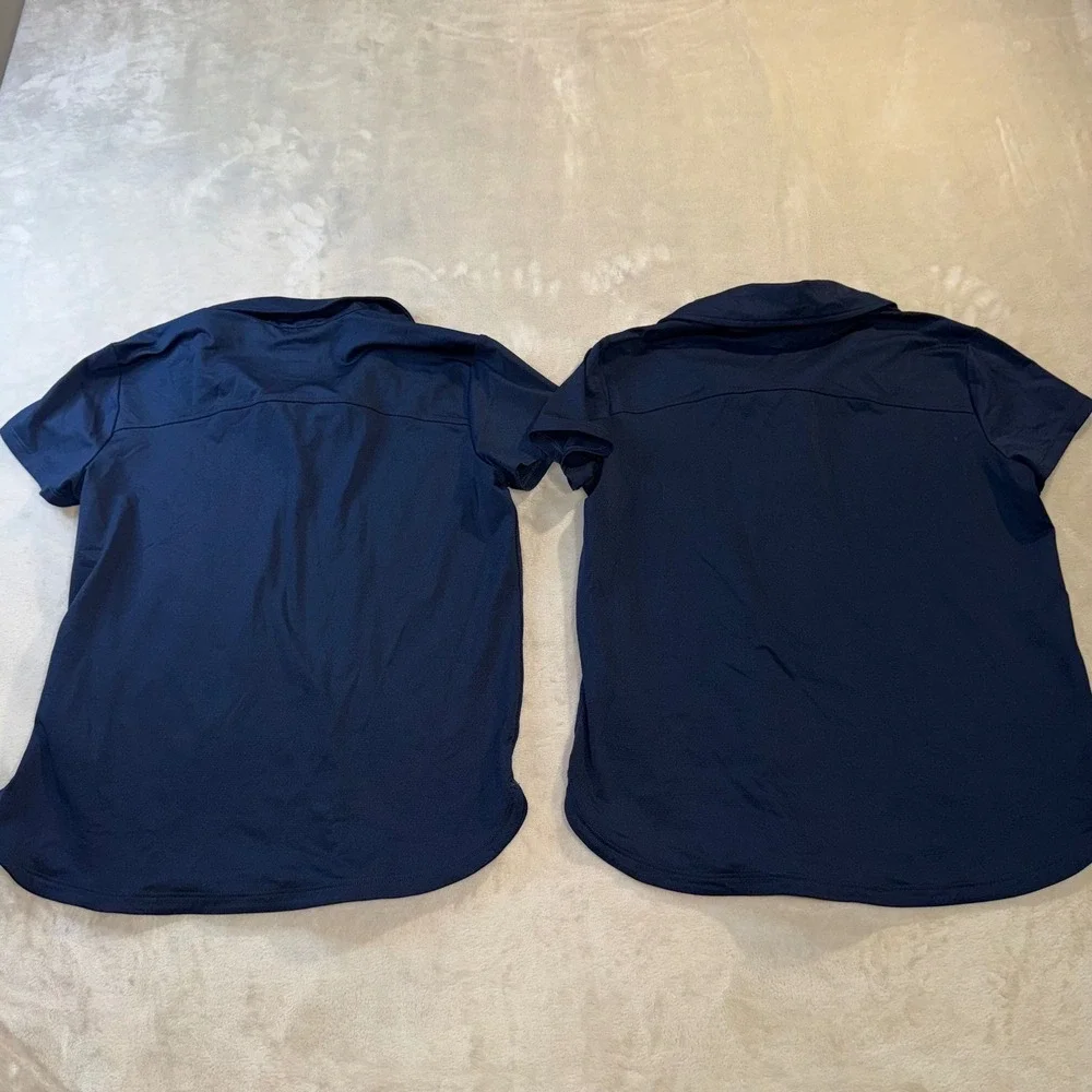 Athleta Girl School Day Polo Shirt Navy Blue Short Sleeve 2 Pack Size M 8-10